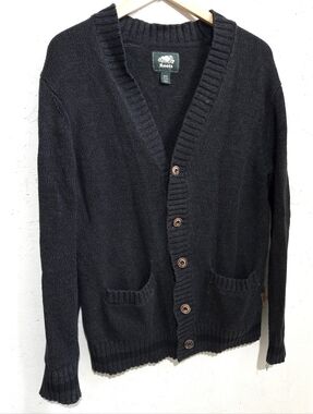 Roots Men's Dark Charcoal Button-Front Cardigan Sweater